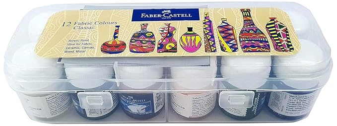 Faber-Castell Fabric Colours for Painting – 10ml x 12 Shades | Fabric Paint Set