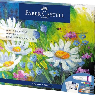Faber-Castell Acrylic Paint Set 18 Pieces with 12 Acrylic Paints, Canvas